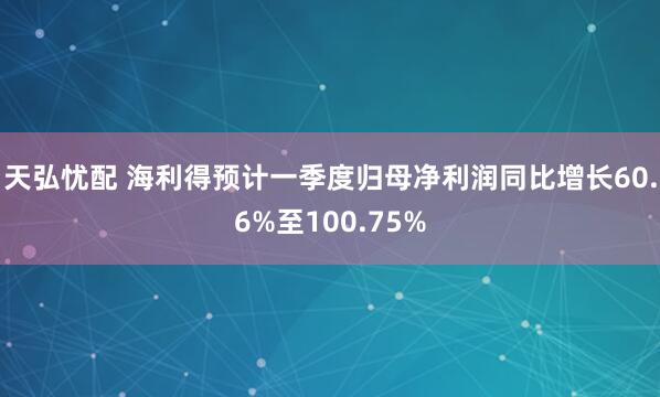 天弘忧配 海利得预计一季度归母净利润同比增长60.6%至100.75%